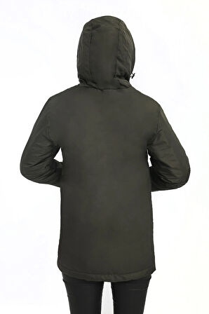 Kadın Haki Polarlı Kürklü Su Ve Rüzgar Geçirmez Kapüşonlu Kışlık Mont & Kaban & Parka