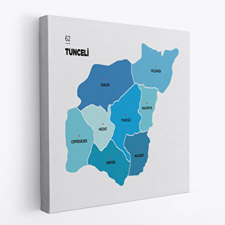 Tunceli İli ve İlçeler Haritası Dekoratif Kanvas Tablo 1474