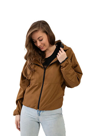 Kadın Taba Kapüşonlu Su Ve Rüzgar Geçirmez Oversize Yağmurluk - Rüzgarlık