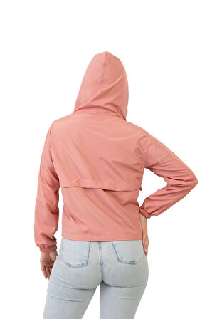 Kadın Pudra Su Geçirmez Ve Rüzgara Dayanıklı Kapüşonlu Çıt Çıtlı Mevsimlik Yağmurluk