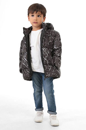 Erkek Çocuk Siyah Çıkabilir Kapüşonlu Su Ve Rüzgar Geçirmez Kışlık Şişme Mont & Kaban & Parka