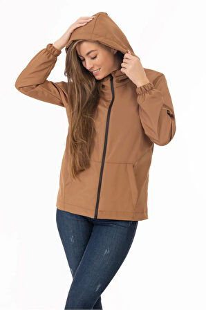 Kadın Taba Su Geçirmez Ve Rüzgara Dayanıklı Astarlı Kapüşonlu Yağmurluk - Rüzgarlık