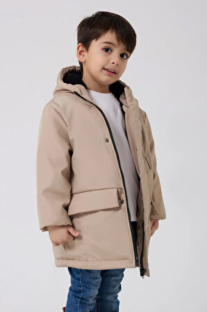 Erkek Çocuk Taş Kürklü Su Ve Rüzgar Geçirmez Kapüşonlu 3 Kışlık Mont & Kaban & Parka