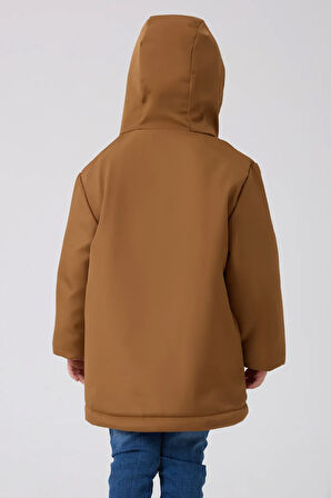 Erkek Çocuk Taba Kürklü Su Ve Rüzgar Geçirmez Kapüşonlu 3 Kışlık Mont & Kaban & Parka