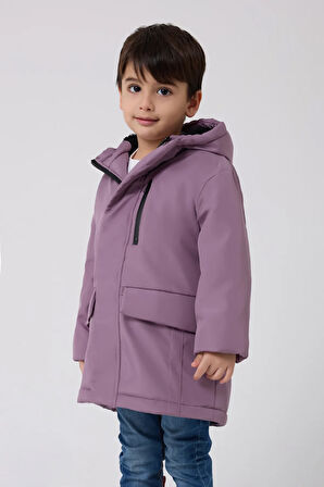 Erkek Çocuk Lila Kürklü Su Ve Rüzgar Geçirmez Kapüşonlu 3 Kışlık Mont & Kaban & Parka