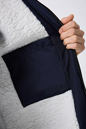 Erkek Lacivert Kürklü Su Ve Rüzgar Geçirmez Kapüşonlu Kışlık Mont & Kaban & Parka