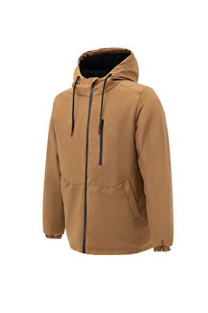 Erkek Taba Kürklü Su Ve Rüzgar Geçirmez Kapüşonlu Kışlık Mont & Kaban & Parka