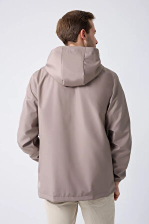 Erkek Vizon Astarlı Kanguru Su Ve Rüzgar Geçirmez Kapüşonlu Yağmurluk