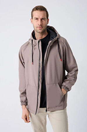 Erkek Vizon Astarlı Kanguru Su Ve Rüzgar Geçirmez Kapüşonlu Yağmurluk