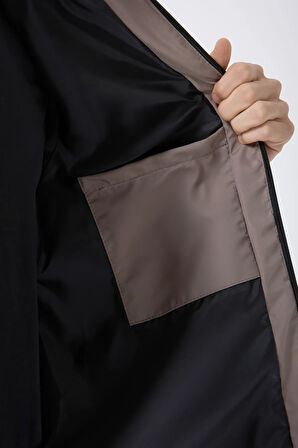 Erkek Vizon Astarlı Kanguru Su Ve Rüzgar Geçirmez Kapüşonlu Yağmurluk