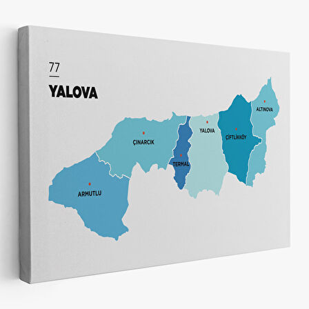 Yalova İli ve İlçeler Haritası Dekoratif Kanvas Tablo 1483