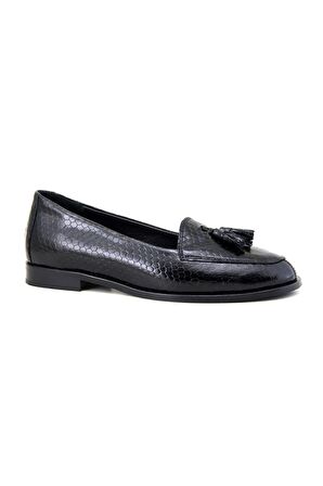 ALBİNİ A-10761 KADIN DERİ LOAFER AYAKKABI SİYAH KROKO RUGAN