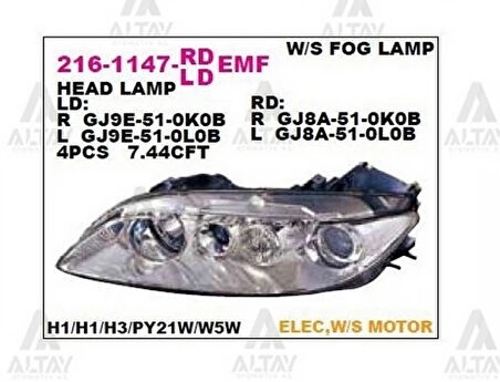 Far Mazda-6 2003-2006 Motorlu Sol (1 Adet) (Oem No: Gj6A-51-0L0C)