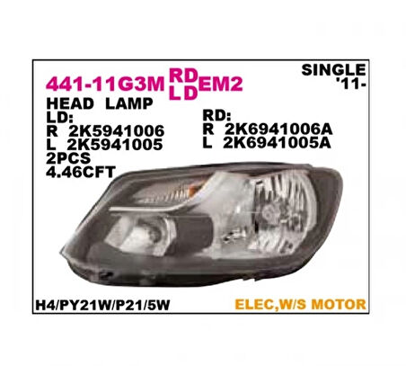 Far Caddy 2010-2015 (H4) Sol (1 Adet) (Oem No: 2K5941005A)