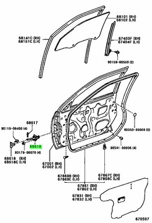 Toyota Avensis- 98/00; Ön Kapı Durdurucusu Sağ/Sol Aynı (Adet) (Kapı Gergisi) (Oem No: 68610-20180)