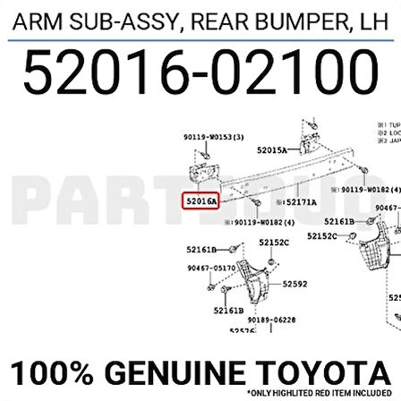 Toyota Corolla- Nde180- 13/18; Arka Tampon Demiri Bağlantı Ayağı Sol (Metal) (Oem No: 52016-02100)