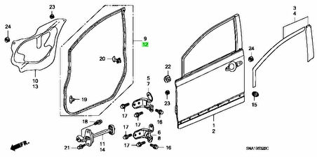 Kapı Çevre Fitili Cıvıc 06-12 Ön Sol Fd6 (Kapıya Gelen) (Oem No: 72350-Sna-A01)
