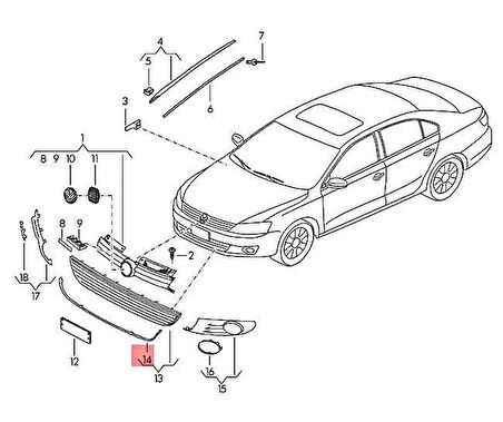 Tampon Orta Izgara Çıtası Krom Vw Jetta Bm 10-15 (Oem No: 5C68531012Zz)