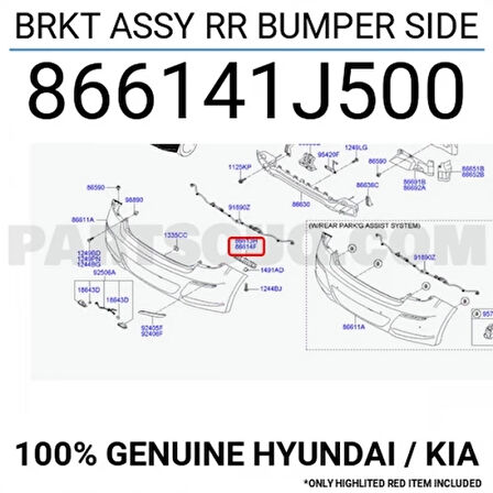 İ20 2012 2014 Tampon Braketi Arka Sağ  (Oem No:866141J500)