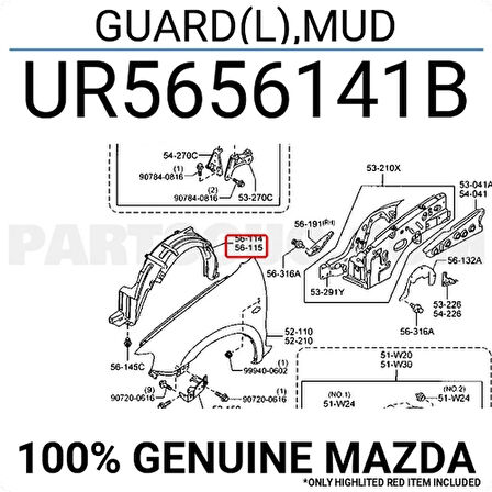 Çamurluk Davlumbazı Bt-50 2006 Sonrası  Ön Sol (Oem No:Ur56-56-141B) (Adet)