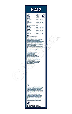 Silecek Süpürgesi Expert / Scudo / Jumpy 07Sonrası Arka H412 (400Mm) (Oem No: 3397015450)