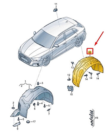 Vw A3 2020- Çamurluk Davlumbazı Arka Sağ  (Oem No:8Y0810172A)