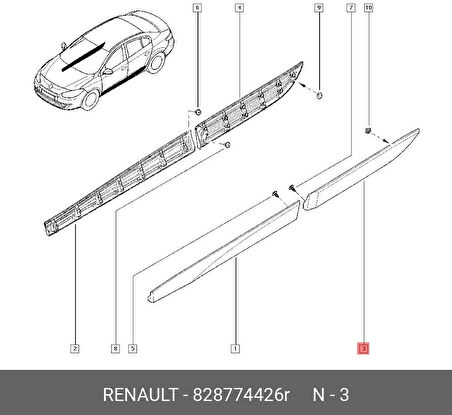 Renault Fluence 2009- Kapı Bandı Arka Sol Astarlı (Oem No:828774426R)