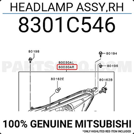 Japon Attrage (A13) Benzin 2014- Far Sağ  (Oem No:8301C546)