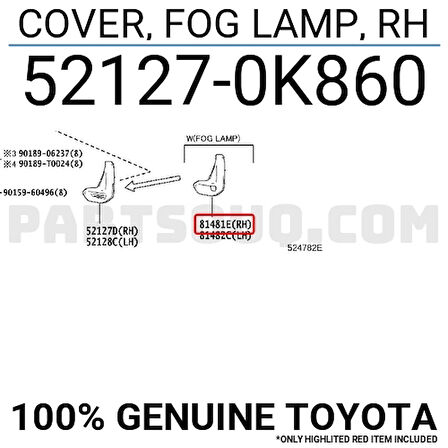 Sis Lamba Kapağı Hilux 2020 Sonrası Adventure-Hı-Cruıser Sağ Sis Delikli (Oem No:521270K860)