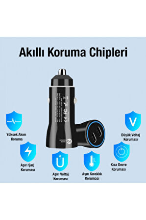 60W Çok yüksek hızlı araç şarj başlığı çakmaklık şarj aleti type-c çıkışlı Akım korumalı 30 dk %50