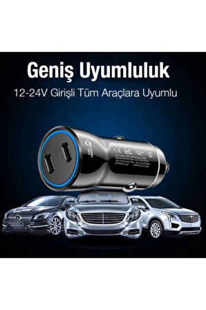 60W Çok yüksek hızlı araç şarj başlığı çakmaklık şarj aleti type-c çıkışlı Akım korumalı 30 dk %50