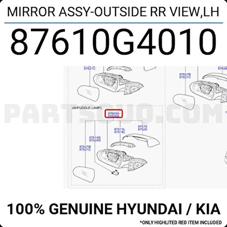 Ayna Dış Dikiz I-30 2016 Sonrası Elektrikli Sinyalsiz Style Sol (Oem No:87610G4010)