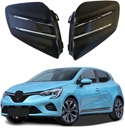 Renault Clio- 5- Hb- 2020-2023  Sis Lamba Kapağı Sağ/Sol Set (2 Parça) (Sis Deliksiz Sensörlü) Nikelajlı (Oem No:263313919R)