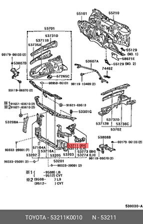 Toyota Yaris- 2020-2024  Ön Panel Yan Parça Sağ (Tyg) (Oem No:53211K0010)