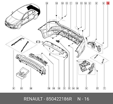 Renault Megane- 4- Sd- 2021-2025  Arka Tampon Braketi Üst İç Sağ/Sol Set (2 Parça) (Orta Sağa Takılan) (Oem No:850422186R)