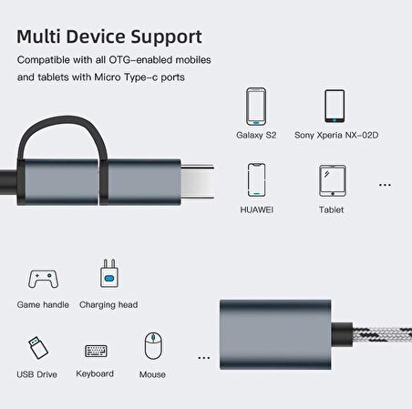 Usb 3.0 Otg To Type C Micro Usb Data Şarj Çevirici Dönüştürücü Adaptör