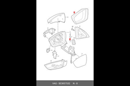 VW Octavia 2020- Ayna Çerçevesi Sol Oem No (5E3857531)