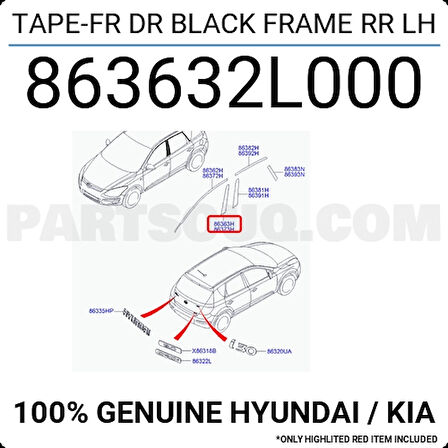 Hyundai i20 2009-2014 Ön Sol Kapı İskelet Şeridi Oem No (863631J000)