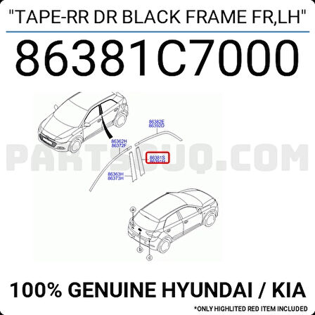 Hyundai i30 2012-2016 Arka Sol Kapı İskelet Şeridi Oem No (86381A5000)