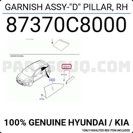 Hyundai i20 2015-2018 C Sütun Direk Bakalit Sol Oem No (87360C8000)