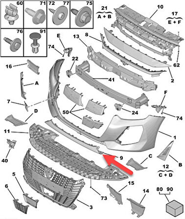 peugeot  208  2024-2025  ön tampon alt orta parça sıyah (tw) Oem No (98557770XT)