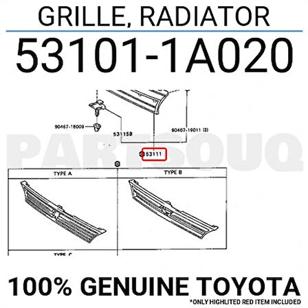 Corolla Ae100 1992-1997 Panjur Siyah Oem No (53101-1A020)