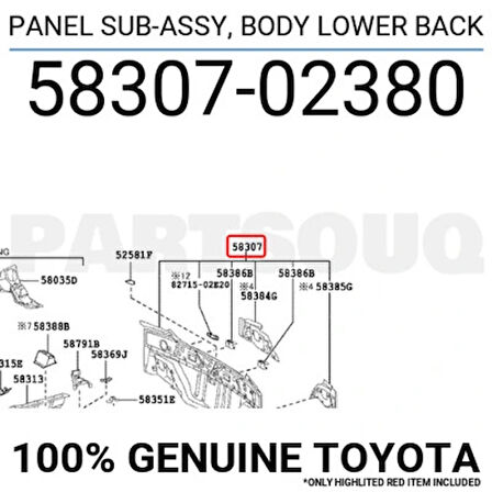 Corolla 2019- Arka Panel Oem No (58307-02380)
