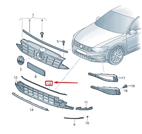 Volkswagen Passat Ön Tampon Bandı Nikelaj 2020- (Oem No:  3G0853245D2Zz)