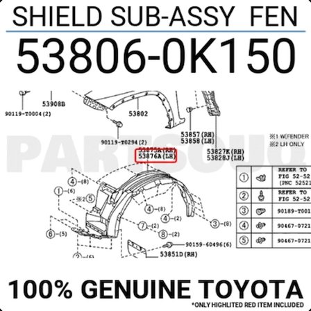 Toyota Hilux Ön Çamurluk Davlumbazı 2X2 Sol 2015- (Oem No:  538060K150)