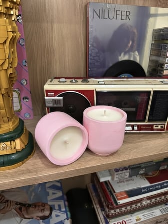 Dekoratif Beton Mum | El Yapımı | Pembe