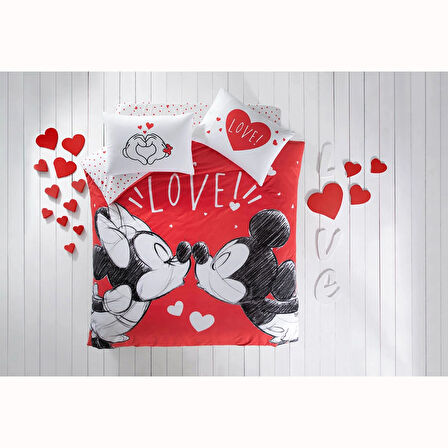 Taç Disney Minnie Mickey Lovely Pamuk Lisanslı Nevresim Takımı