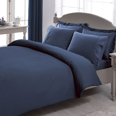 Taç Stripe Premium Basic  King Size Nevresim Takımı Lacivert