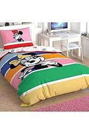 resm Taç Lisanslı Disney Minnie Mouse Rainbow Pamuk Tek Kişilik Nevresim Takımı Taç Lisanslı Disney Minnie Mouse Rainbow Pamuk Tek Kişilik Nevresim Takımı