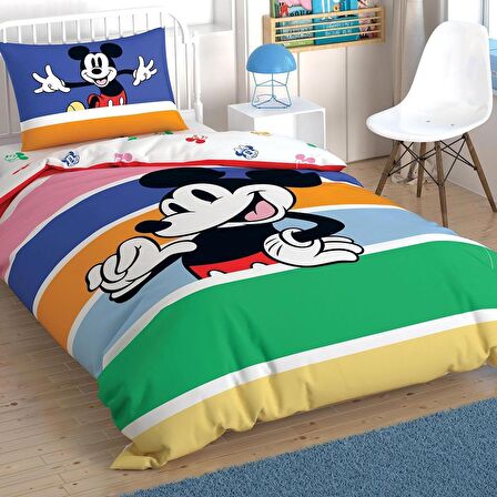 Taç Tek Kişilik Lisanslı Nevresim Takımı Disney Mickey Mouse Rainbow